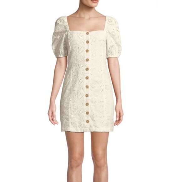 Free People Daniella Cotton Eyelet Mini Dress Puff Sleeve Button Front 8 - Picture 11 of 11